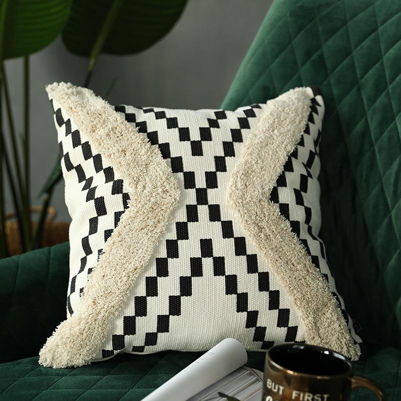 

Cotton Woven cushion cover Tufted pillow cover Moroccan Style Handmade for Home decoration Sofa Bed 45x45cm Geometric, As pic