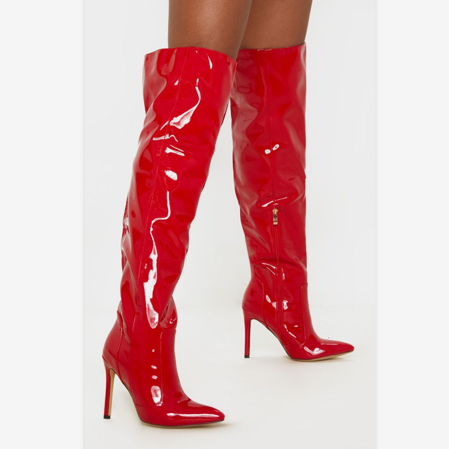 

2021 Crocodile Herd + Patent and America Online Long Female Boots SSTY, Red