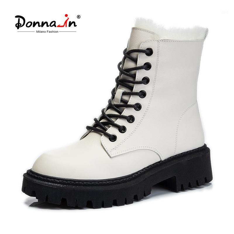 

Donna-in Shearling Fur Lace Up Boots White Snow Boots Women Thick Bottom Lace Up Platform Female Winter Shoes1, Beige