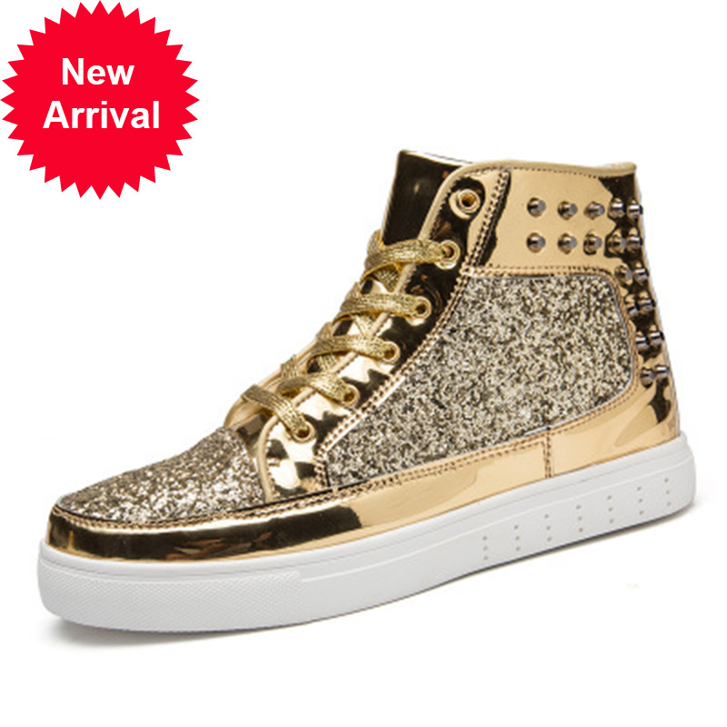 

Couple of high-quality ankle boots rebite punk-style night club bling bright casual man shipping gout shoes, Sylvie