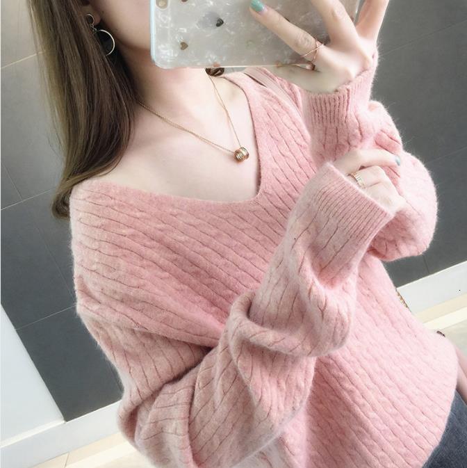 

2021 New Streetwear Casual Loose Cashmere Women V-neck Knitted Pullover Sweter Autumn Winter Pull Femme Hiver Jumper Sweater 9iif, Mint