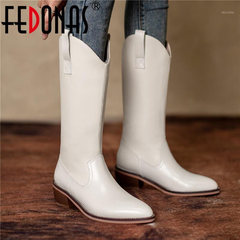 

FEDONAS Fashion Winter Shoes Woman Heels 2020 Genuine Leather Thick Heels Knee High Boots Working Pointed Toe Women's Boots1, Blackd