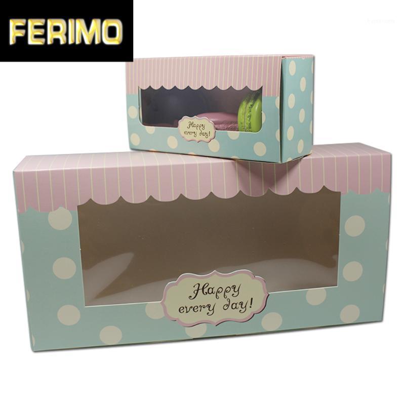 

20pcs/Lot Blue Dots Paper Baking Package Box For Cake Macaron Chocolate Storage Plastic Clear Window DIY Gift Party Packing Case1