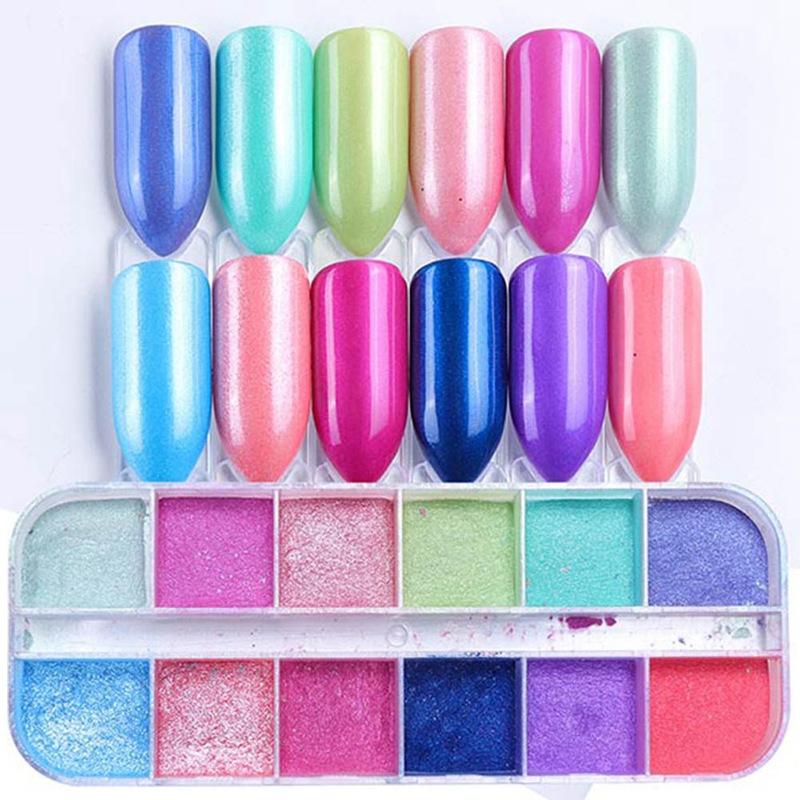 

12 Grids Chrome For Nail Art Decorations Nail Powder Dipping Shimmer Dust Colorful Pigment Powder Rubbing Pearl Glitter