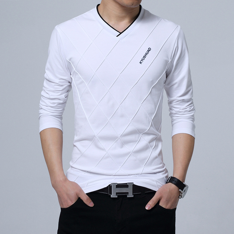 

Long Sleeve Men's T-Shirt Slim V-Neck Casual Solid Color Tee Bottoming Top Men T-shirts Mens Clothing Tops, Blue
