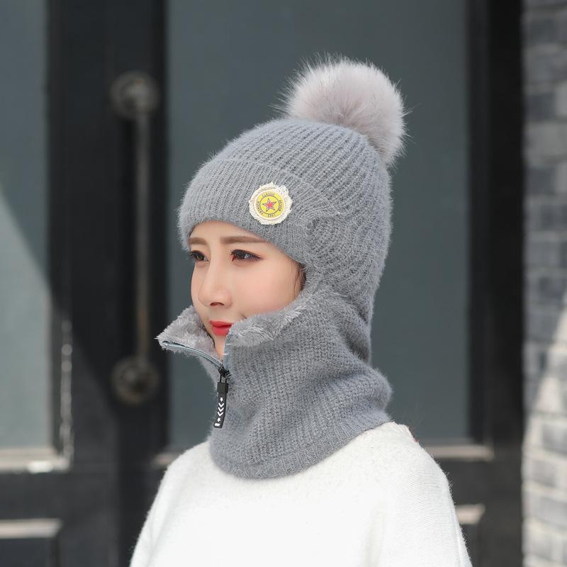 

Korean-style New Winter Hat Half Zipper Men and Women Knitted Beanie Cycling Windproof Brushed and Thick Warm Ear Protection, Red