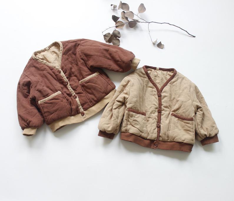 

Fall New Unisex Children Padded Jackets Korean Style Kids Clothes Patchwork Pockets Thicken Warm Baby Boys Girls Retro Coats1, Coffee