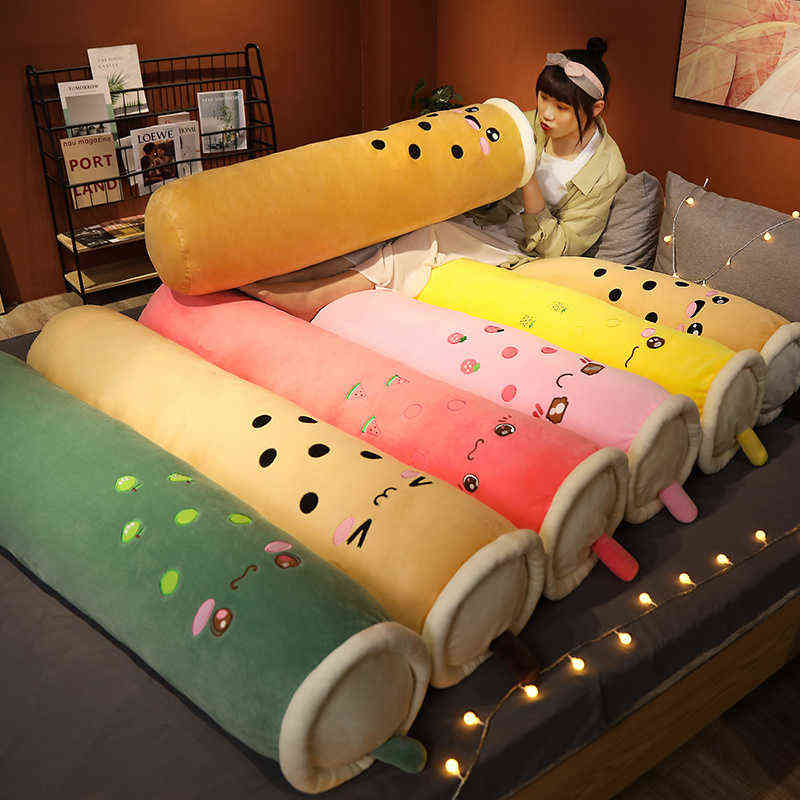 

100/130/150cm Cute Bubble Tea Cup Plush Toy Soft Long Stuffed Pillow Kawaii Fruit Milk Tea Plush Doll Sleeping Cushion Girl Gift AA220314, Pink