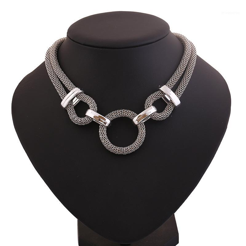 

Wholesale-Silver Plated Plastic Necklaces & Pendants Circle Link Mesh Chain Statement Necklace Women Kolye Punk Jewjlry For Gift Party1