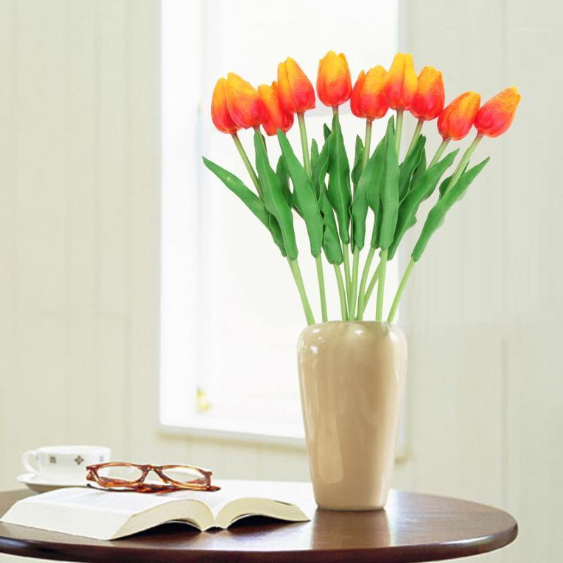 

10pcs/lot PU single small silk Tulips Artificial Silk Tulips Flores Bouquets flowers for house Wedding decoration cheap Flower1