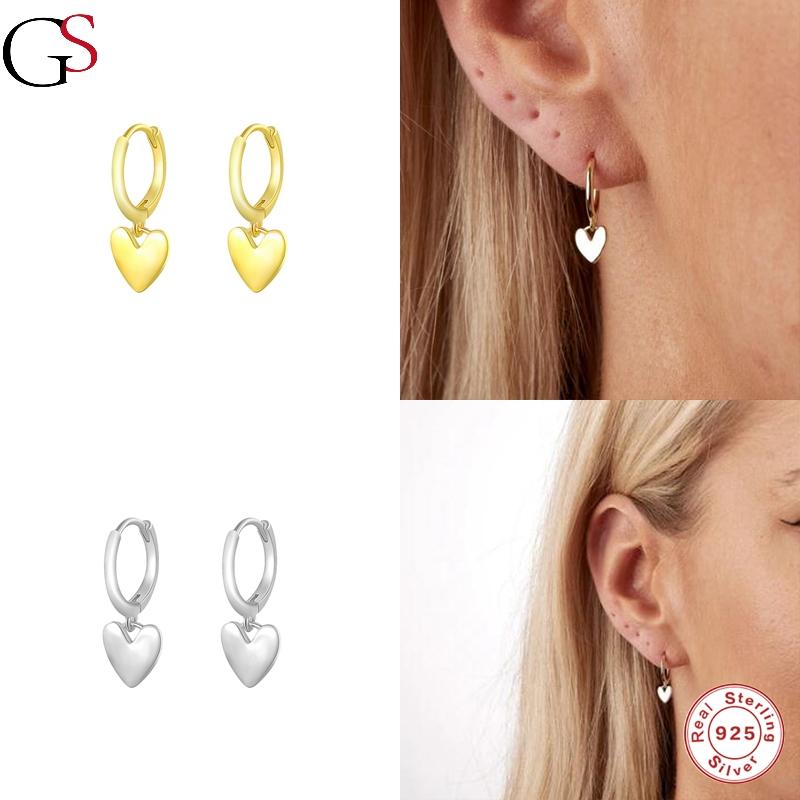 

Hoop & Huggie GS Women's Earrings Glossy Heart Hanging Pendientes 925 Sterling Silver 2021 Trend Boucle Oreille Femme For Party Dating