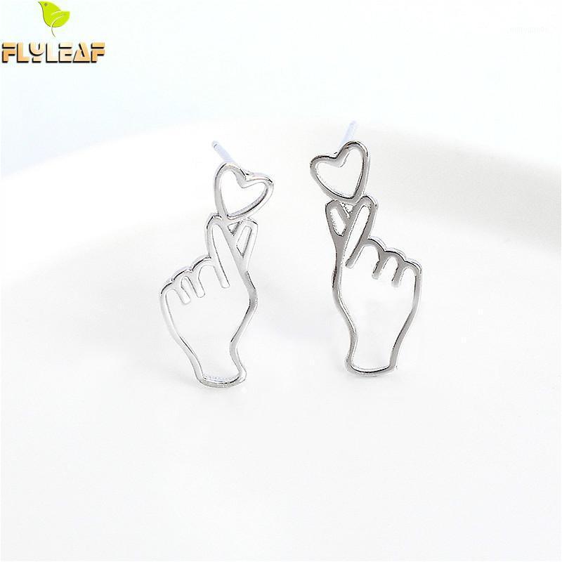 

Flyleaf Simple Heart-shaped Gesture Hollow 100% 925 Sterling Silver Stud Earrings For Women Tiny Earings Fashion Jewelry Fine1