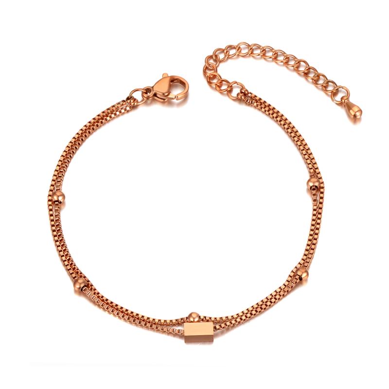 

Fashion Rose Gold Double Layer Stainless Steel Geometry Charm Bracelets For Women Bohemia Chain Link Bracelet B20035