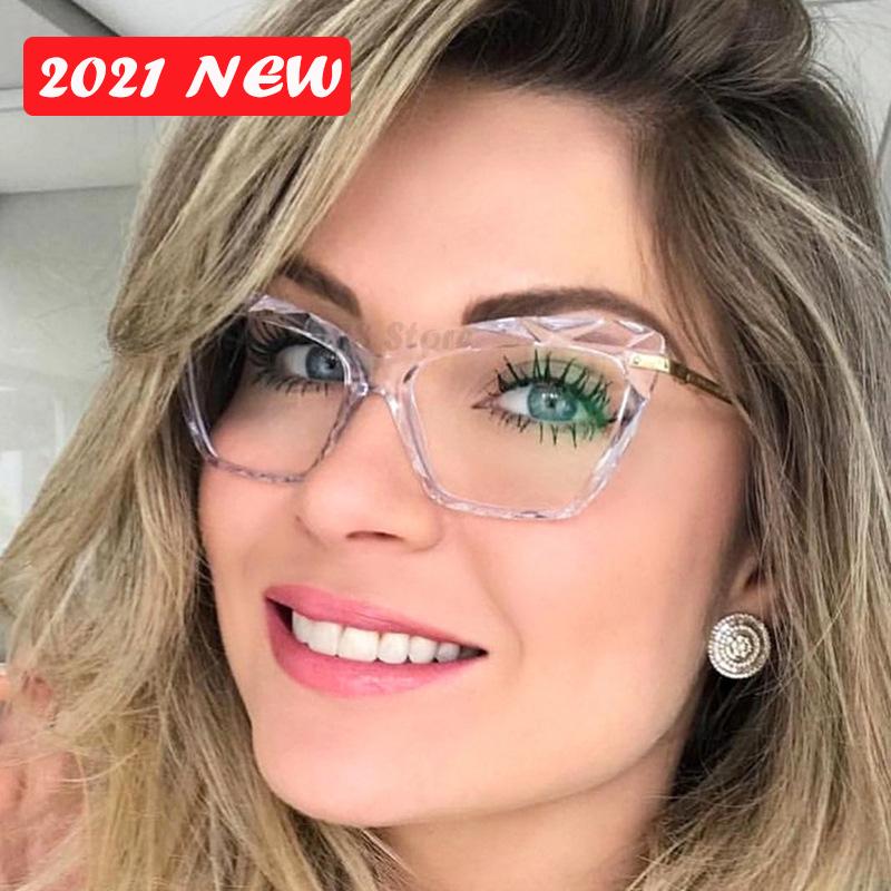 

Fashion Sunglasses Frames 2021 Cateye Glasses Women Retro Frame For Women/Men Brand Designer Eyeglasses Mirror Lentes De Lectura Mujer