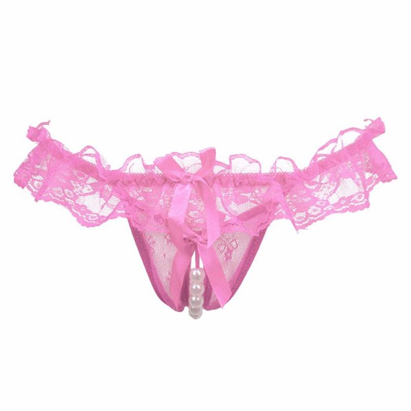 

Sexy Lace Crotchless Panties Tempting Women Briefs Open Crotch Low Waist Female Underwear Transparent Sexy Panty, Bk
