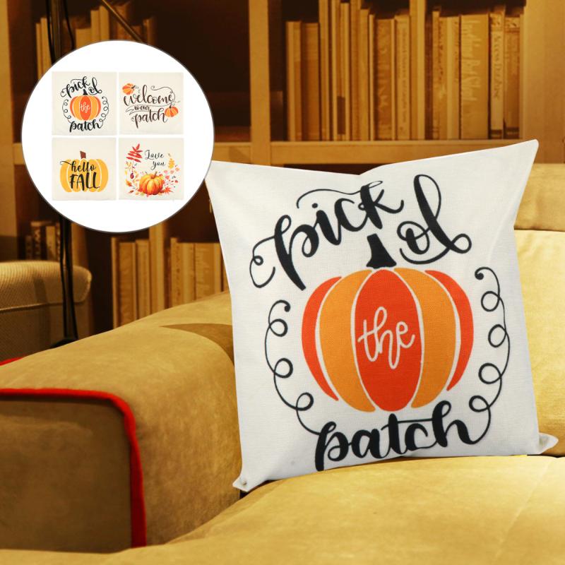 

4pcs Pillow Covers Modern Pumpkin Theme Indoor Household Linen Pillow Case Throw Cases Cushion Cover for Thanksgiving Hom, Beige