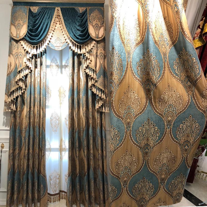 

Custom Curtains for Living Room Bedroom European Chenille Hollow Embroidered Curtain Shade Cloth Left and Right Biparting Open, Tulle