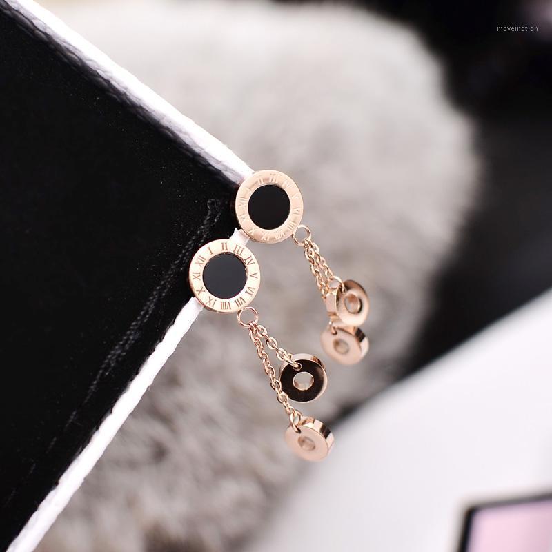 

YUN RUO 2020 New Fashion Roman Numeral Tassel Stud Earring Rose Gold Color Woman Birthday Gift Titanium Steel Jewelry Never Fade1