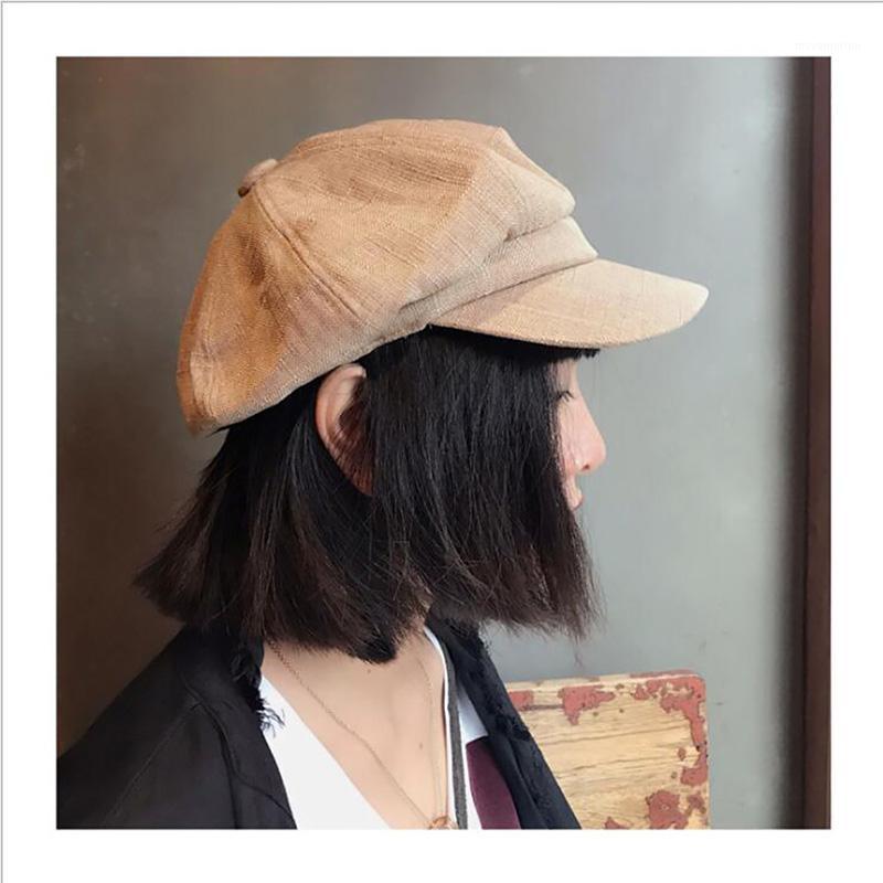 

Female Solid Color Linen Octagonal Hats Fashion Ladies Berets Newsboy Caps Men Women Vintage Elegant Casual Beret1, Khaki