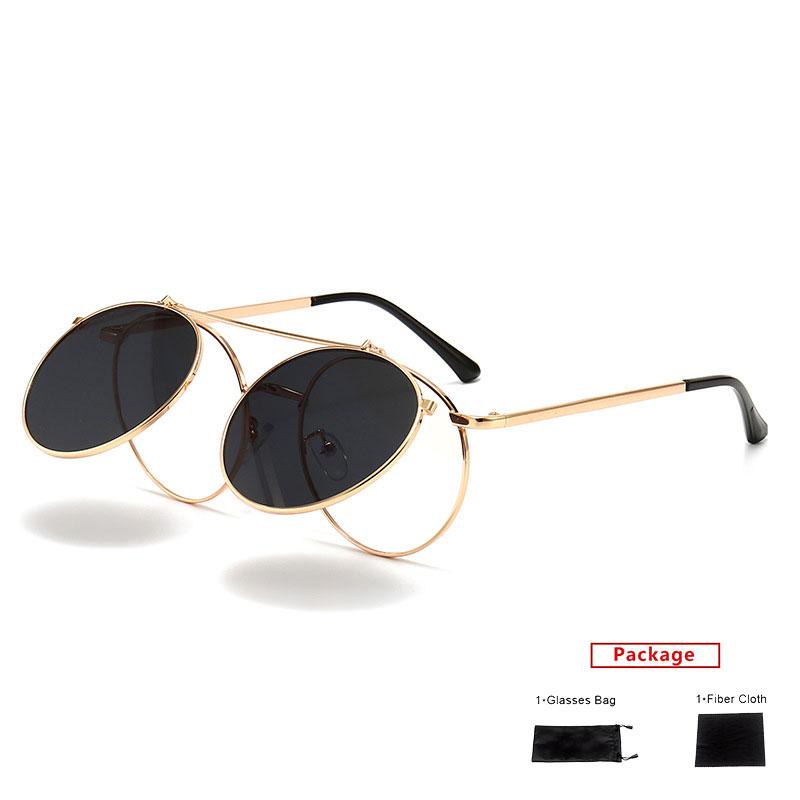 

mimiyou Flip Round Sunglasses Women Punk Vintage Sunglasses Men Sun Glasses Brand Desginer UV400 Eyeglasses Shades oculos
