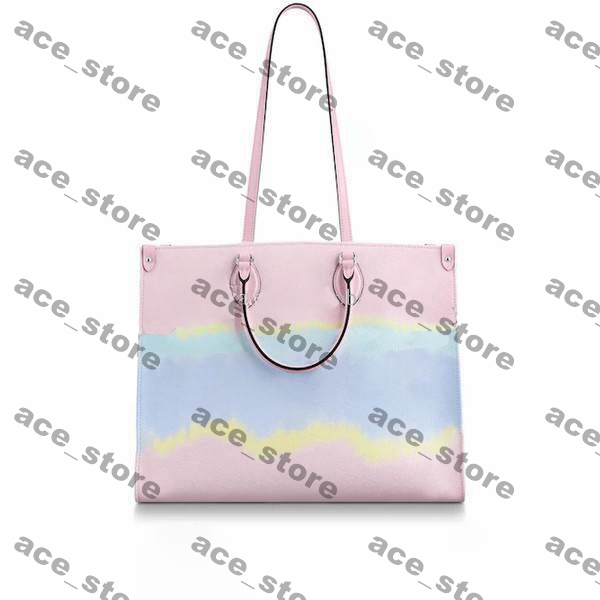 

Designer ONTHEGO big number brands women tote shoulder bag handbags leather flowers classic shopping fashion M57641 M57640, Pink/grey big flower