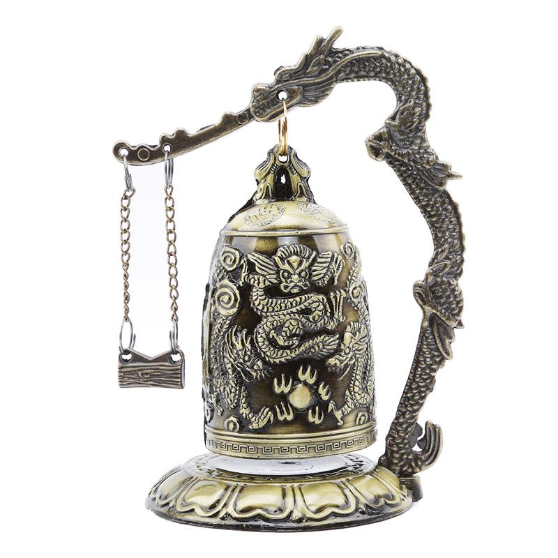 

New Antique Home Decoration Zinc Alloy Vintage Style Bronze Lock Dragon Carved Buddhist Bell Chinese Geomantic Artware Exquisite