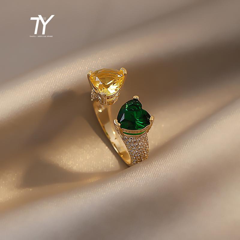 

Cluster Rings Design Luxury Champagne Green Color Gold For Woman 2021 Neo Gothic Korean Fashion Jewelry Party Girl's Sexy Accessories, Golden;silver