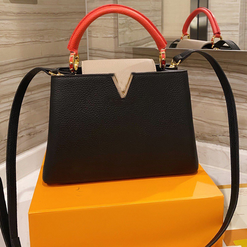

Genuine leather shoulder bags women Classic handbag purse carrier Bags clamshell Litchi grain crossbody fashion, Box