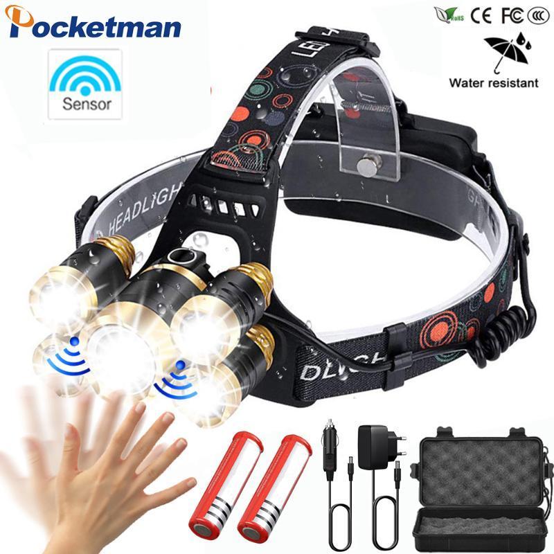 

LED Headlamp With sensor and Zoom 4 Modes Waterproof headlight 5 LED T6 Head Lamp Torch head light 18650 fishing 911