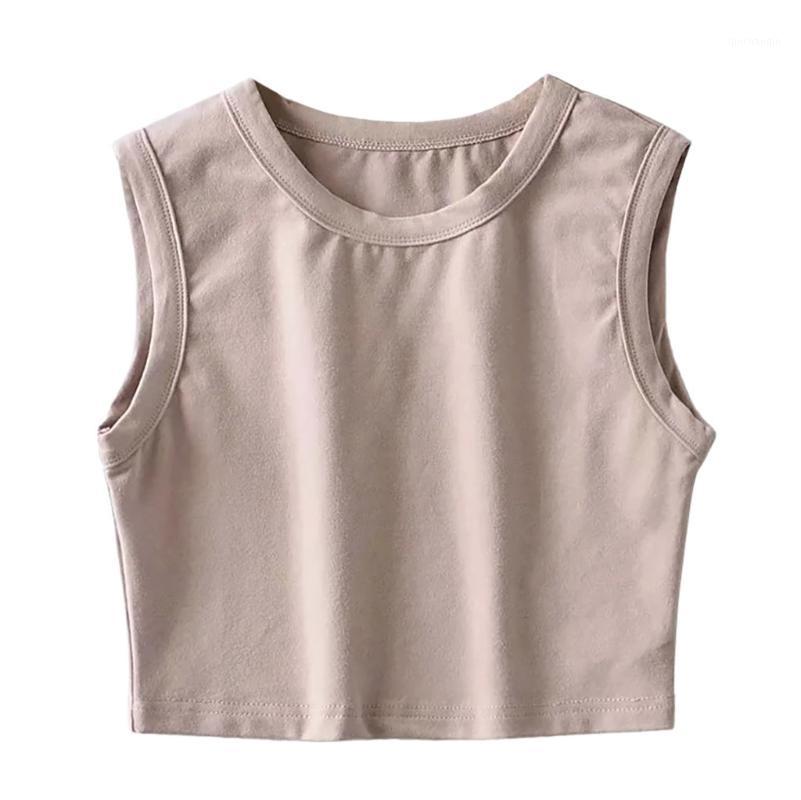 

Women Short Sports Tank Top Cotton Summer Gym Fitness Crop Tops Sexy Solid Color Sleeveless Casual Loose 2020 Ladies Camis Vest1, Beige