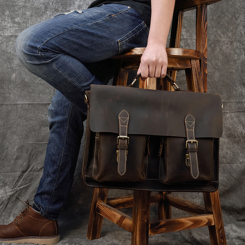 

Maheu genuine leather purse men Handbag for portable business tote work male messenger fashion bag, Dark brown1(40cm)