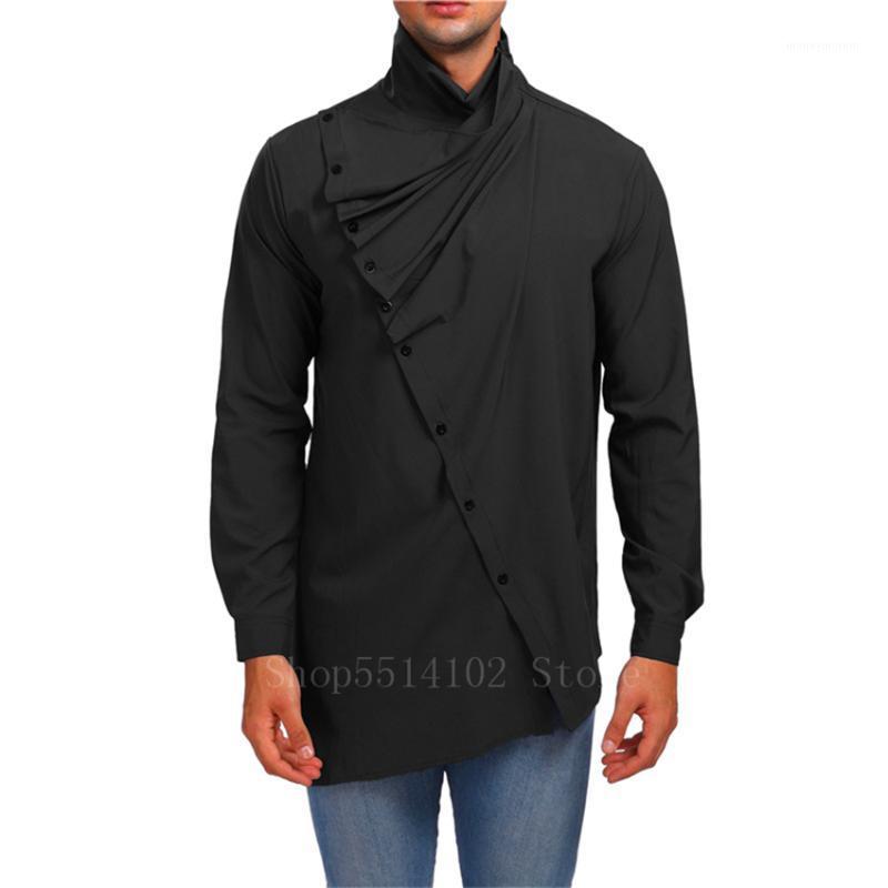 

Man Islamic Clothing Muslim Tops Saudi Arab Dubai Abaya Jubba Thobe Fashion Solid Asymmetry Folds Stand Collar Top Blouse Shirts1