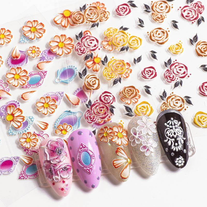 

3D Nail Stickers Flower Series Relief Nail Stickers Decals, 26