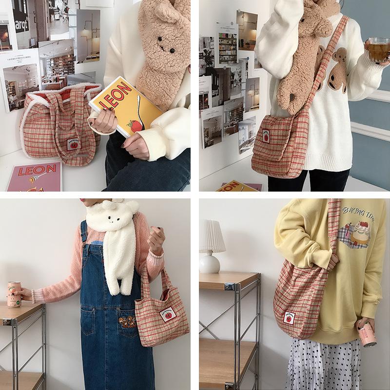 

Korean Fashion Plaid Shoulder Bag for Women 2021 Winter Cute Woolen Large Capacity Tote Crossbody Messenager Bag Handbag Purses, Orange handbag