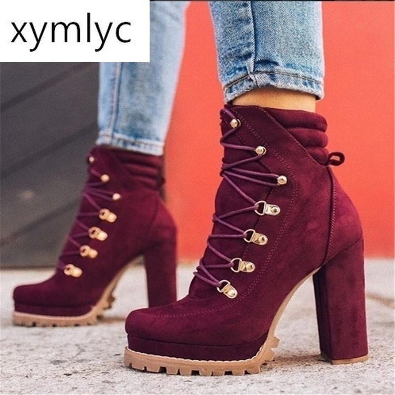 

2020 Women Plus Size High Heels Ankle Boots Cross Straps Waterproof Platform Fashion Women High Heels Casual Solid Ankle Boots, Black