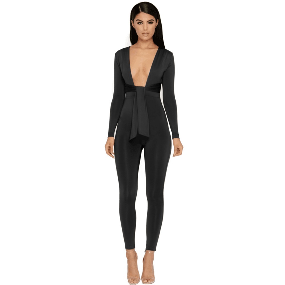 

2020 Sexy Winter of Mesh Just Arrived Return Long Sleeves Full Length Bandage Women' Overalls Jbmq, Black.