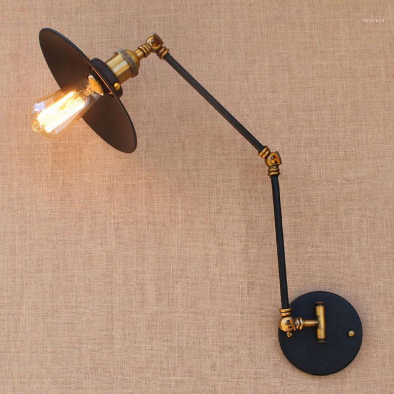 

Vintage retro iron black adjustable head swing arm wall lamp e27 lights modern for study room living room bedroom restaurant bar1