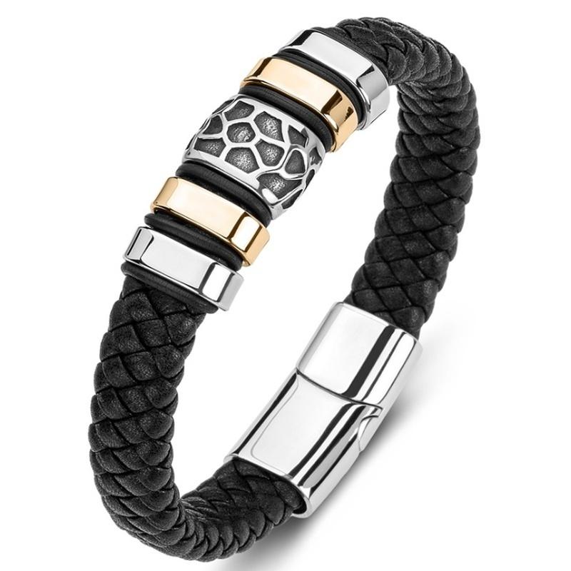 

Charm Bracelets Mens Trend Retro Titanium Steel Magnetic Buckle Woven Leather Bracelet Jewelry Boys Gifts