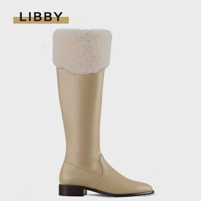 

2021New Women Warm Fur Winter Boots Platform Knee High Boots Wool Snow Shoes Knee High Suede Ladies Pointed Toe Long, Beige