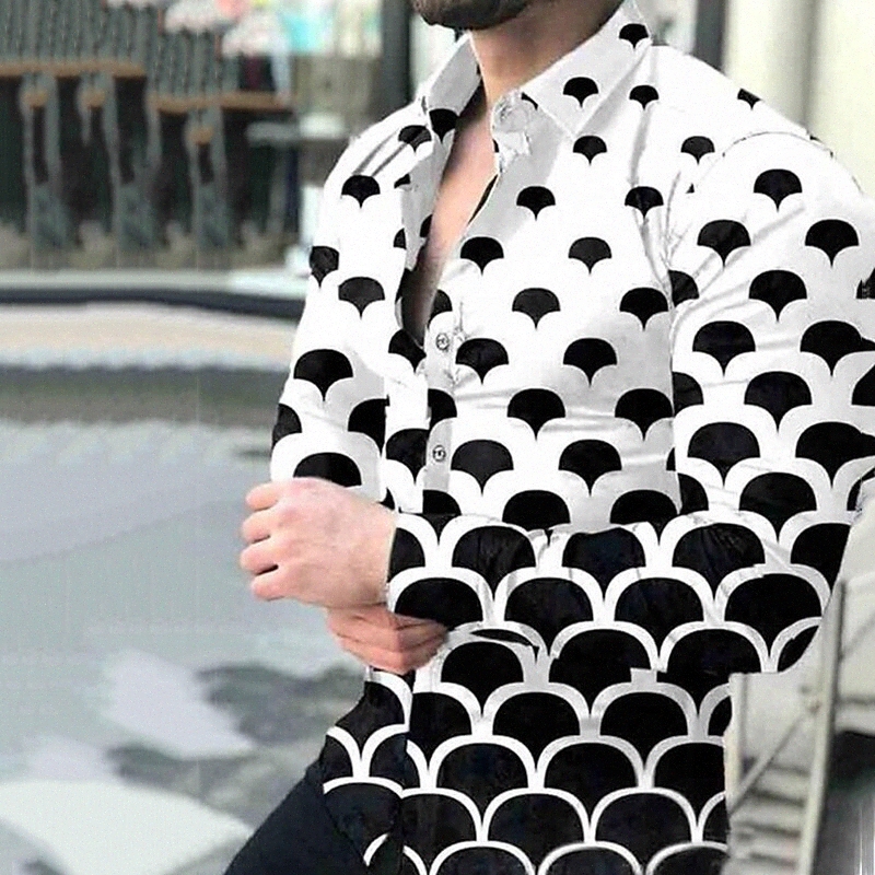 Men's Shirt Graphic Color Block Geometry Button Down Collar Casual Daily Patchwork Button-Down Long Sleeve Tops Simple Classic Streetwear Be