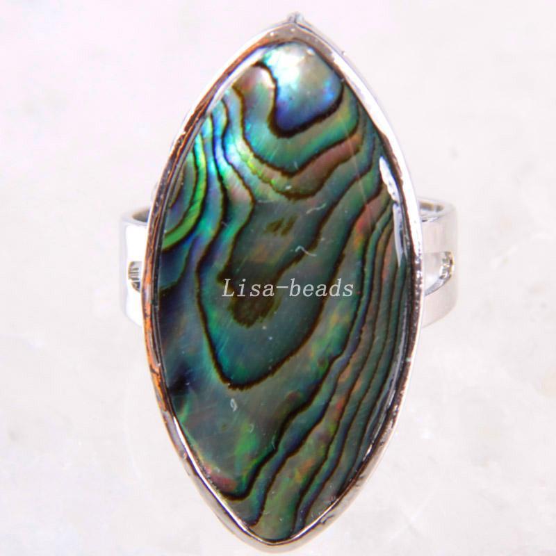 

Cluster Rings 1Pcs Fashion Jewelry Olive Natural Blue Zealand Abalone Shell Ring Adjustable Z2631