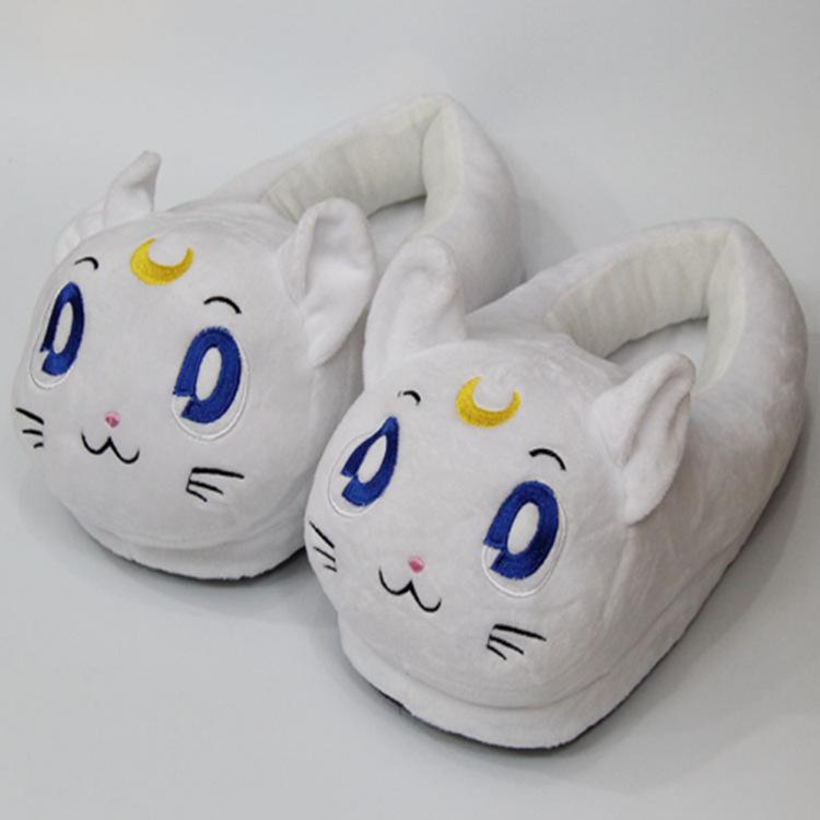 

Sailor Moon Cartoon Cat Soft Stuffed Home Indoor Shoes Comfortable Winter Keep Warm Cotton Non-slip Plush Women Slippers, Lake blue