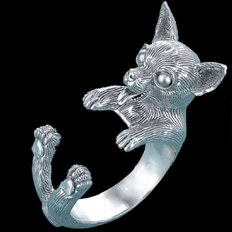 

G.SKY 1PCS Adorable Retro Chihuahua Dog Ring Free Size Cute Animal Hippie Chihuahua Dog Ring Jewelry For Women