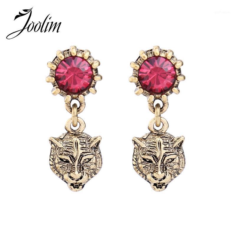 

JOOLIM Jewelry Wholesale/Vintag Animal Head Piercing Earring Pink Stone Fashion Jewelry Women Accessories Dropshipping1