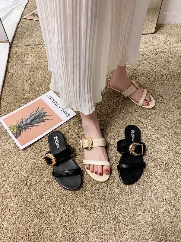 

Slippers women wear 2020 summer new Korean fashion students flat bottom wild toe sandals women's shoes1, Beige