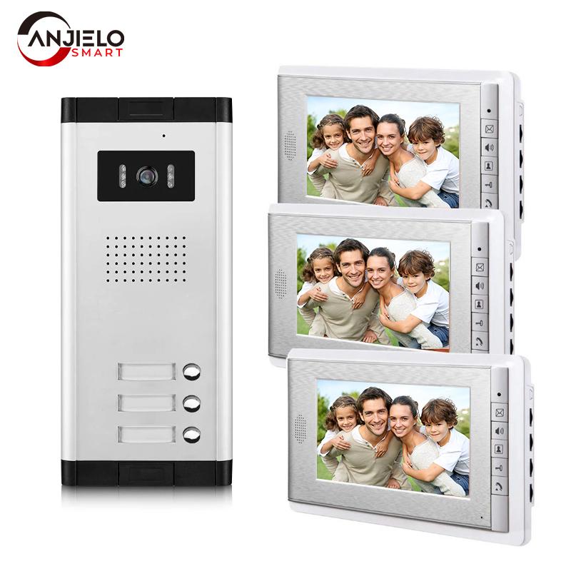 

New 2/3/4 Unit apartments video intercom system 7 Inch video door phone System Doorbell for for 2-4 Household Apartment
