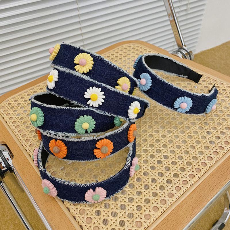 

New Korean Denim Daisy Hair Band Flower Fabric Women Girls Hair Accessories Ladies Headbands Wide Side Head Hoop Turban Headwear