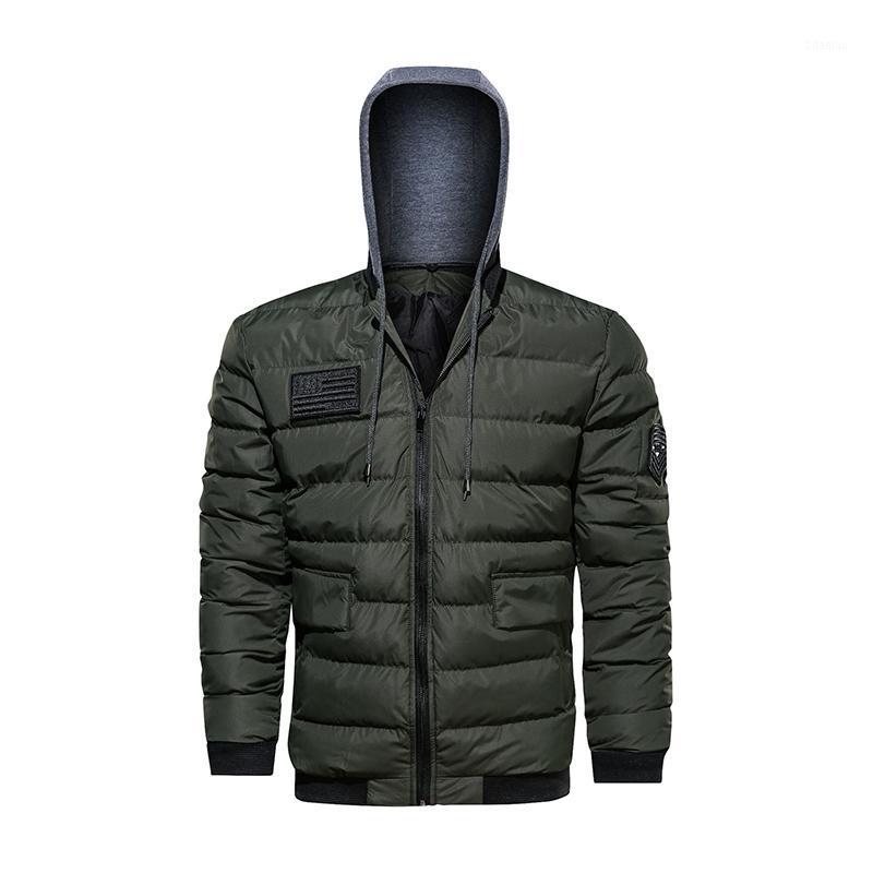 

Autumn Winter Jacket Men Parkas Hooded Simple Cotton padded Coat Embroidery Casual Army Green Jacket Warm Coat Big Size 5XL1, Black