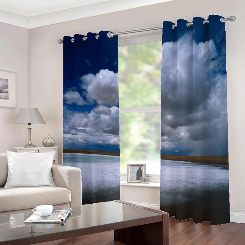 

Custom Photo 3D Blue Sky White Clouds Sea Landscape Window curtains For Living Room Bedroom Blackout Drapes Sets, As pic