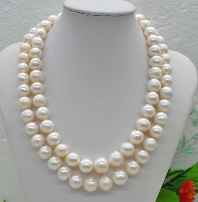 

NEW 2-Row Natural Rare white 10-11mm freshwater Pearl Necklace 18inches1